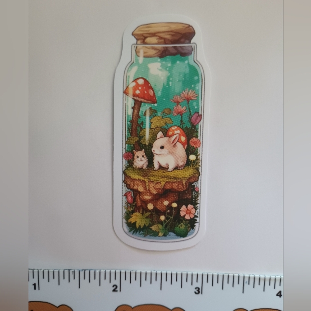 15/$15 Jar Nature Mushroom Mice Magical Woodland Fairy Flower Decal Sticker Art